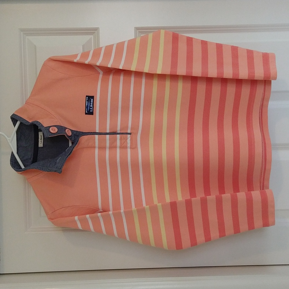 L.L Bean Women's X-Small Petite, Soft Cotton 4 Button Striped Rugby Pullover